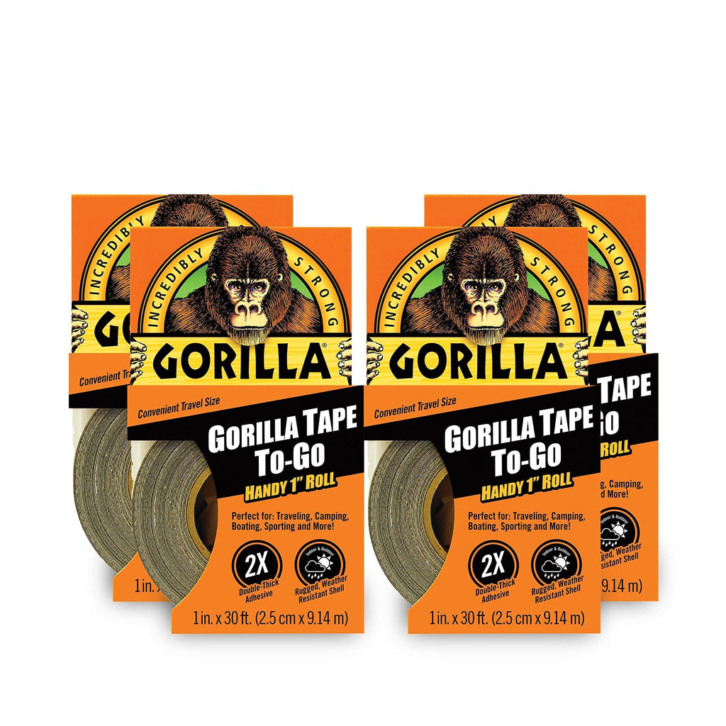 Gorilla 6100101-4 Duct Tape to-Go, 1" x 10 yd, Black, (Pack of 4), 4-Pack, 4 Piece