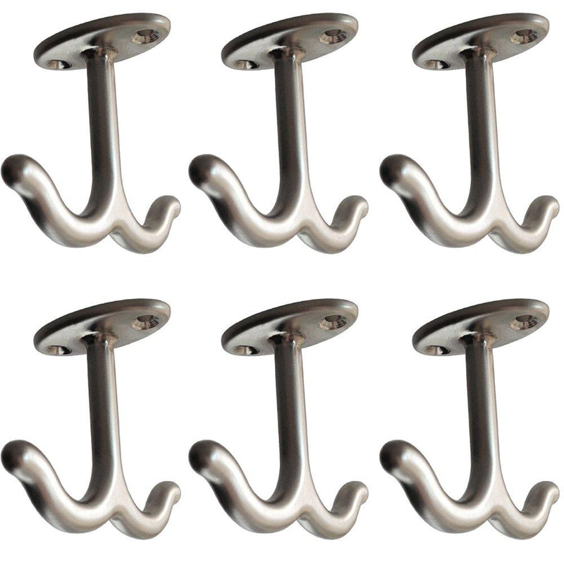 ROOS Zinc Alloy Double Prong Ceiling Hook Towel/Robe Clothes Hook for Closet Top Bathroom Kitchen Cabinet Garage Pack of 6 (6)