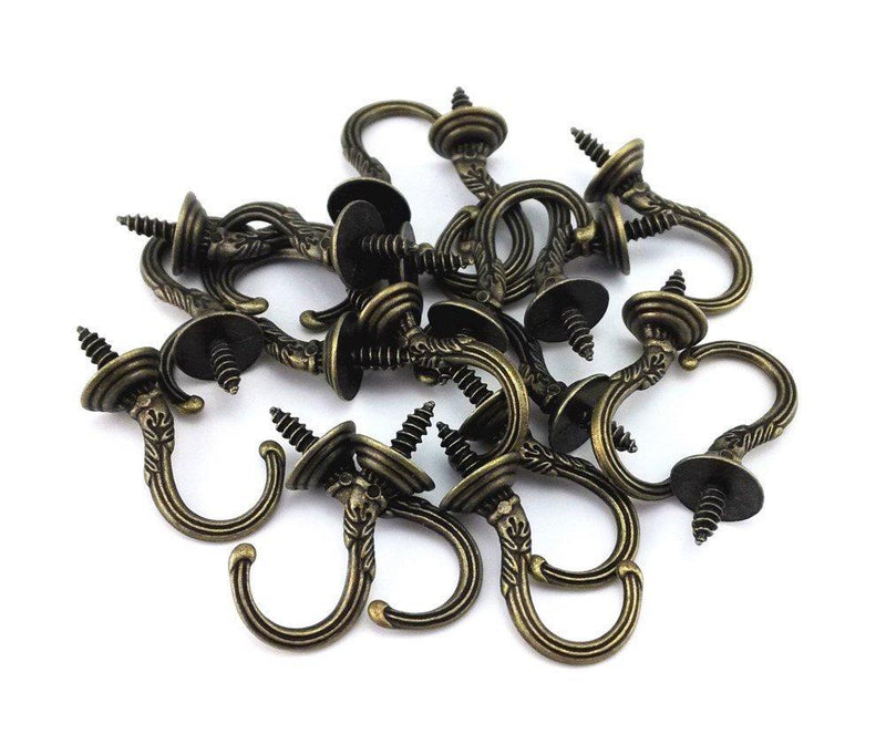 yueton 20pcs Vintage Carving Screw-in Wall Ceiling Hooks Cup Hooks Hanger 1/2inch Open Mouth