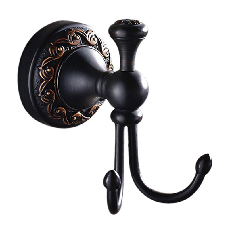 Leyden Oil Rubbed Bronze Towel Hooks, Antique Robe Hooks Brass Coat Double Clothes Hanger for Bathroom Double ORB