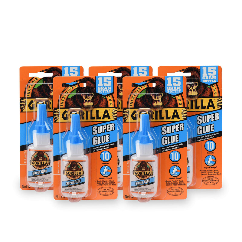 Gorilla Super Glue 15 Gram, Clear, (Pack of 5)