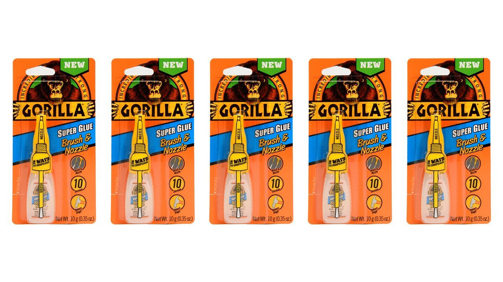 Gorilla Super Glue with Brush &amp;amp;amp;amp;amp;amp;amp;amp;amp;amp; Nozzle Applicator, 10 Gram, Clear, (Pack of 5)