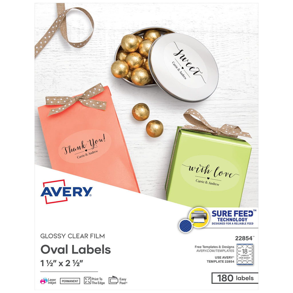 Avery Printable Blank Oval Labels, 1.5" x 2.5", Glossy Crystal Clear, 180 Customizable Labels (22854)