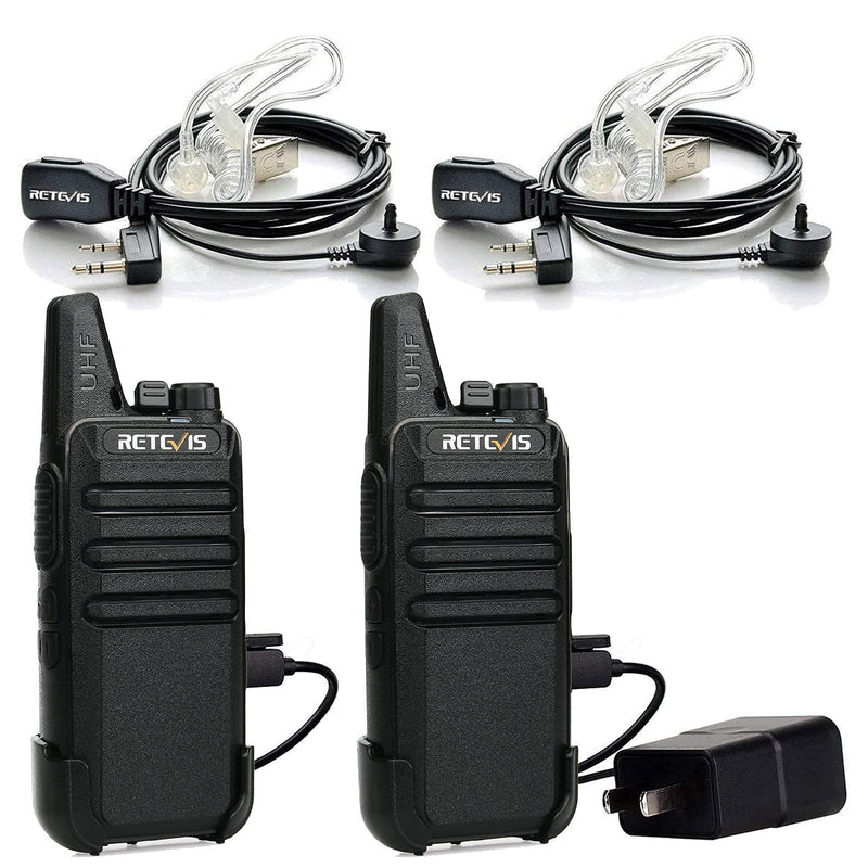 Retevis RT22 Walkie Talkies, Mini 2 Way Radio Rechargeable, VOX Handsfree, Portable, Two-Way Radios Long Range with Earpiece, for Family Kids Road Trip Camping Hiking (2 Pack, Black)