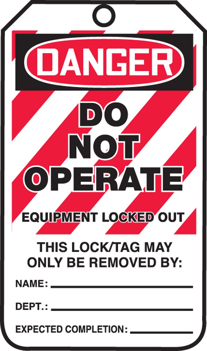 Accuform Lockout Tags, Pack of 5, Danger Do Not Operate Equipment Locked Out, US Made OSHA Compliant Tags, Temperature & Water Resistant RP-Plastic, 5.75" x 3.25", MLT405PTM