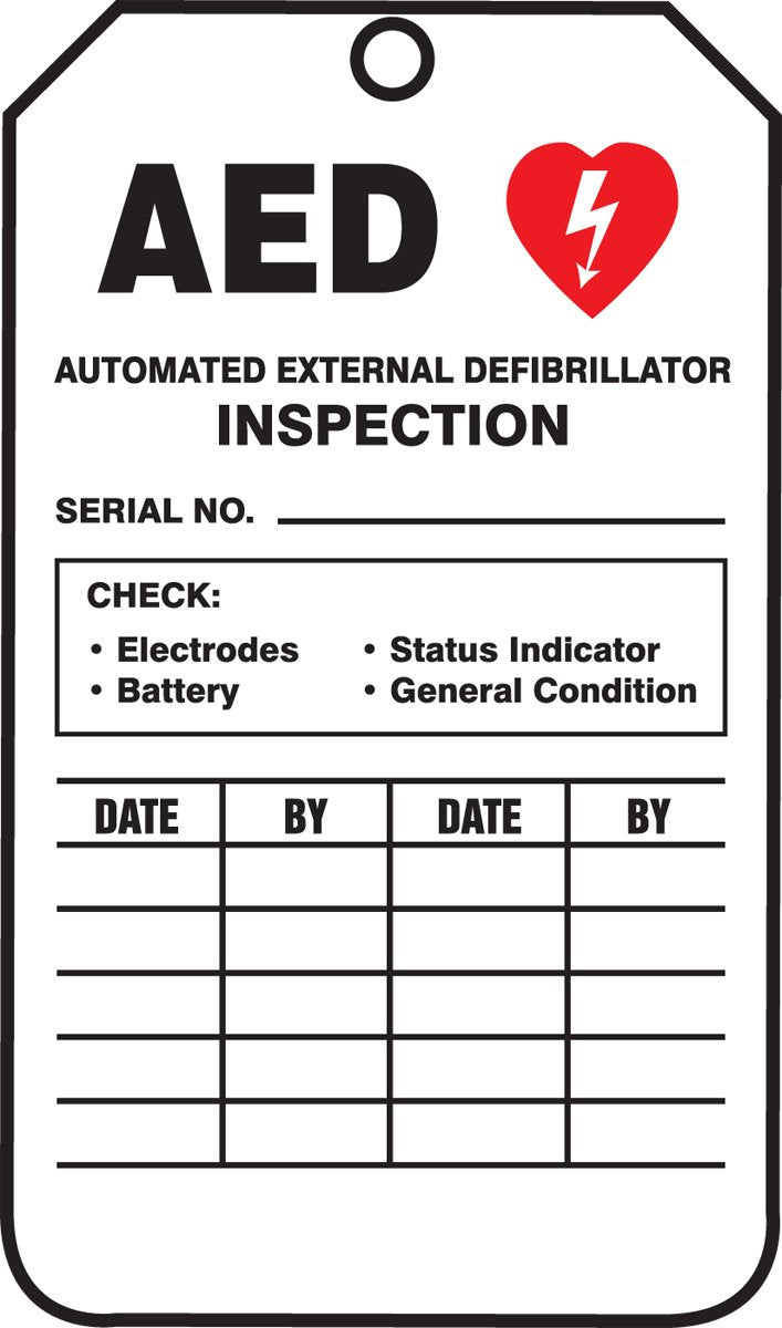 Accuform TRS345PTM RP-Plastic Inspection & Status Record Tag, Legend"AED AUTOMATED External", 5.75" Length x 3.25" Width x 0.015" Thickness, Red/Black on White (Pack of 5) 5 Pack