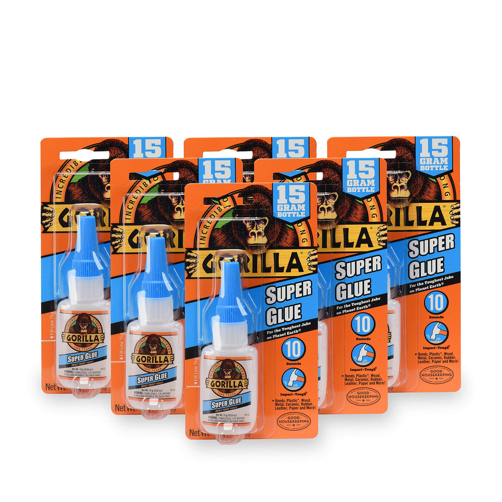 Gorilla Super Glue 15 Gram, Clear, (Pack of 6)