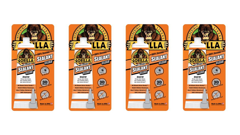 Gorilla 8090001-4 100% Silicone Sealant (4 Pack), 2.8 oz, Clear