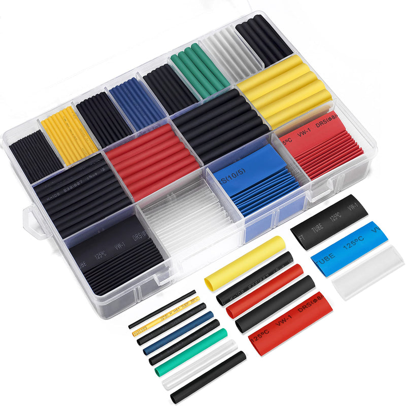 Ginsco 580 pcs 2:1 Heat Shrink Tubing Kit 6 Colors 11 Sizes Assorted Sleeving Tube Wrap Cable Wire Kit for DIY