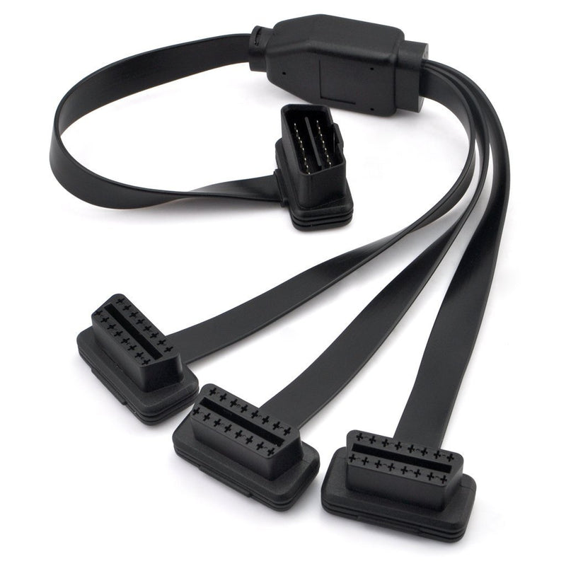 iKKEGOL OBD2 OBDII 1 to 3 Ultra Low Profile 16 Pin Male to Female Y Splitter Cord Diagnostic Extension Cable 50cm / 20" Flat 1 to 3 Cable