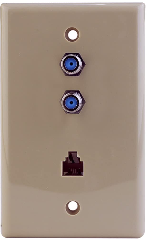 Skywalker SKY05094I Signature Series Single-Gang Dual 3.0 GHz F-81 Wall Plate with Single Phone Connectors, Ivory; Ideal for Connecting F-type Coaxial Cables and Telephone Lines