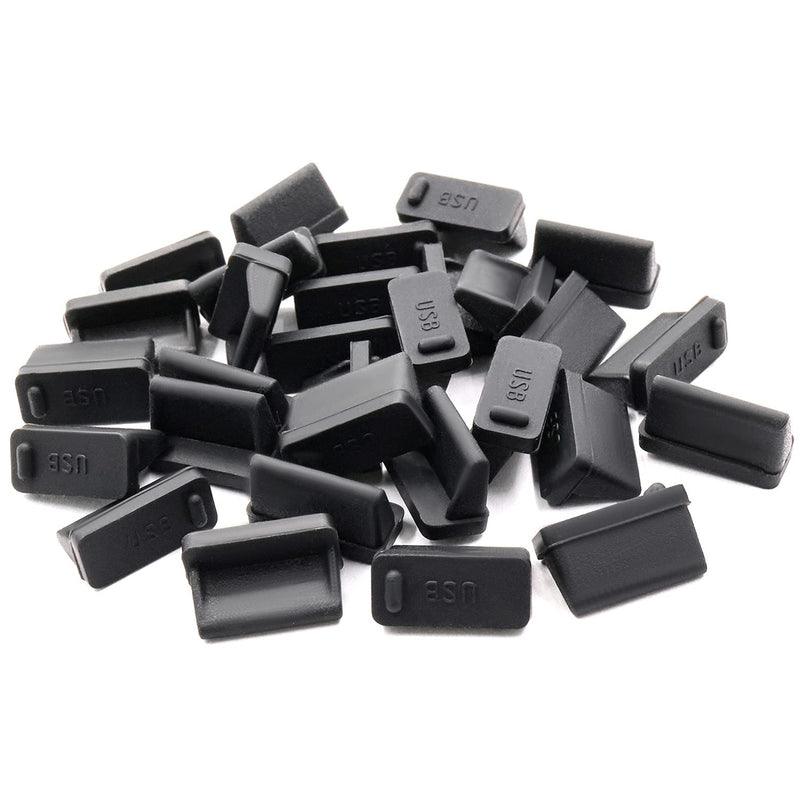 ThreeBulls 30 Pcs Silicone USB Cap Port Cover Anti Dust Protector for Female End Black