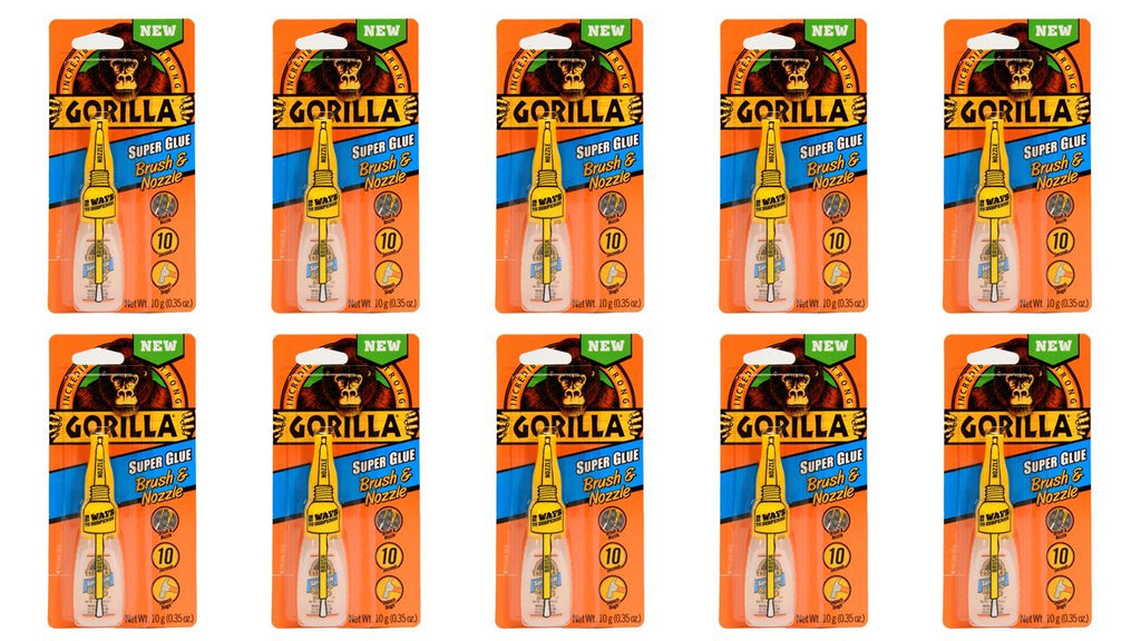 Gorilla Super Glue with Brush & Nozzle Applicator, 12 Gram, Clear, (Pack of 10)