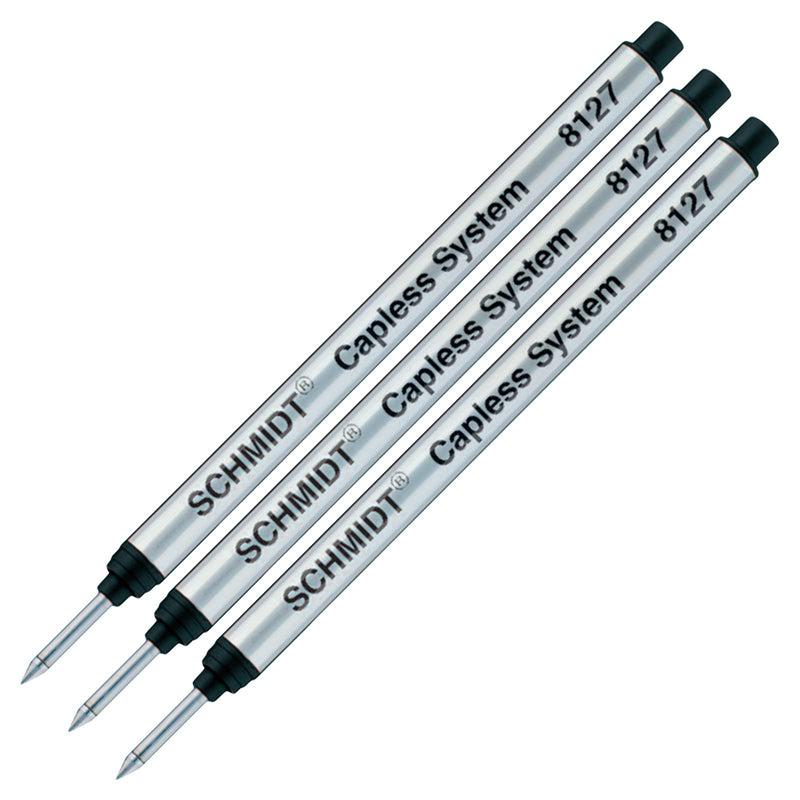 3 Pack - Schmidt 8127 Capless Rollerball Refill 4.31" Long - Medium Point (Black) Black