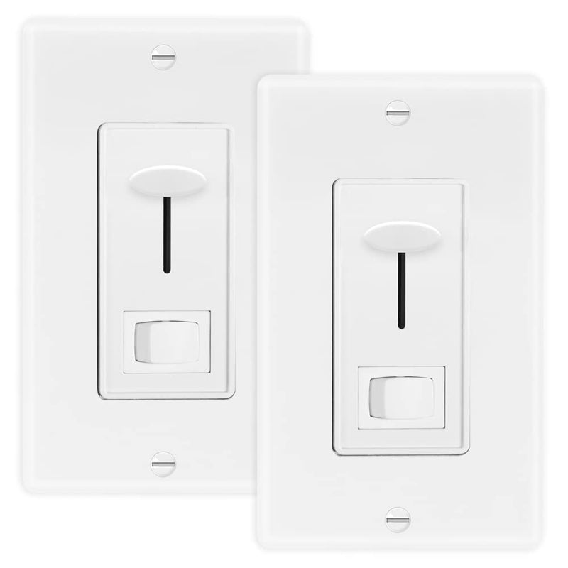Maxxima LED Dimmer 3-Way/Single Pole Electrical Light Switch, 600 Watt max, LED Compatible, Wall Plate Included (2 Pack) 2 Pack White