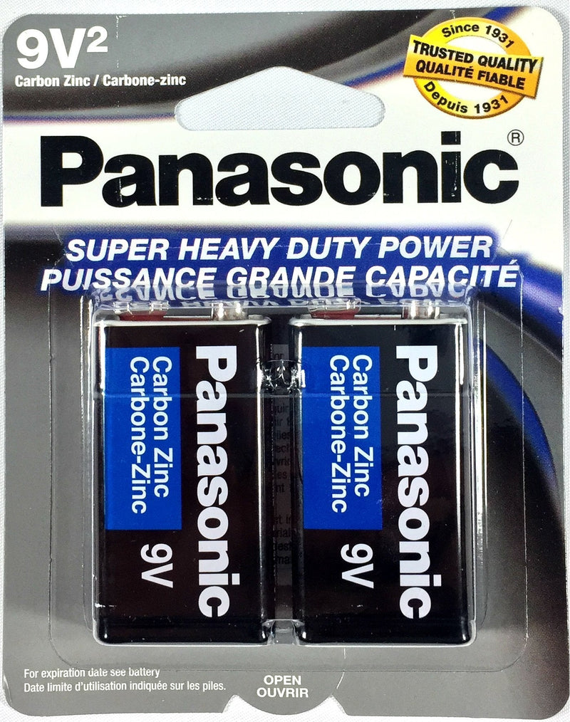 2Pc Size 9V Panasonic Batteries Super Heavy Duty Power Zinc Carbon