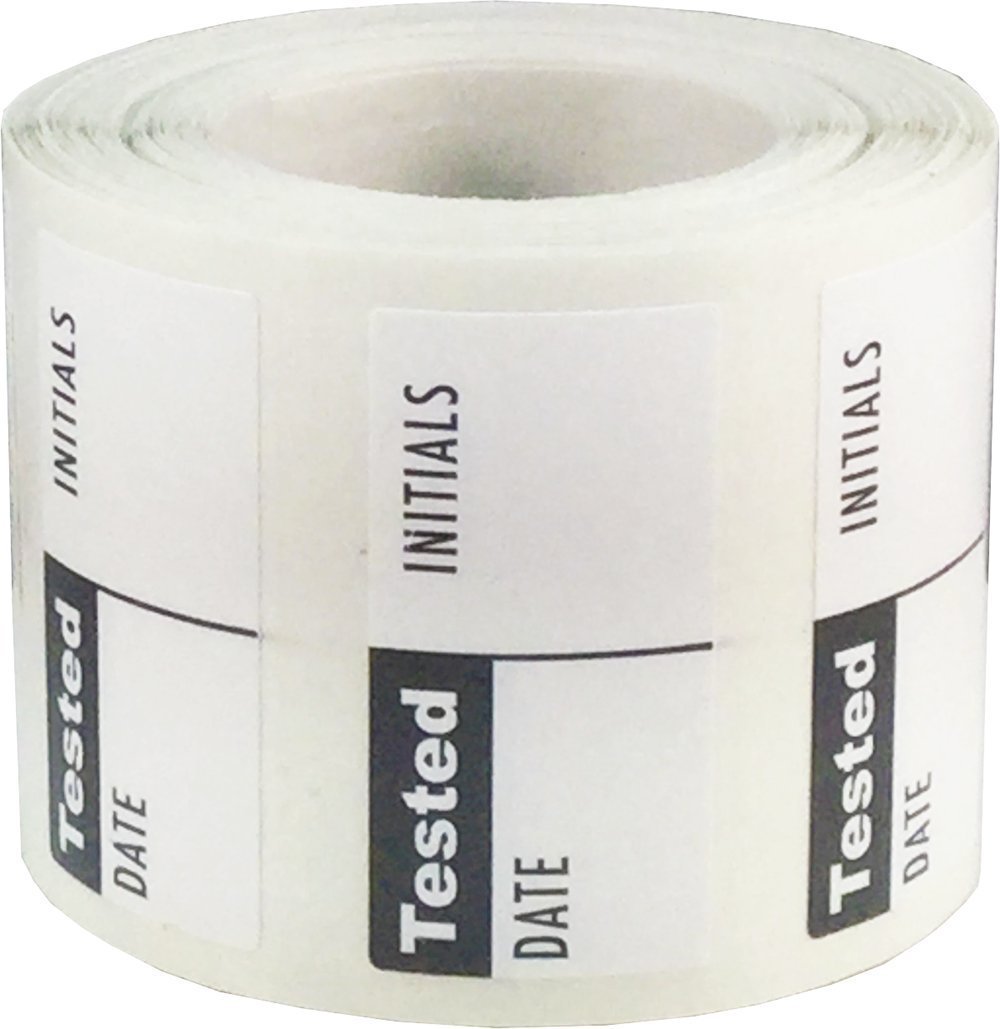 White and Black Tested Labels, 3/4 x 1 1/2 Inch in Size, 500 Adhesive Stickers on a Roll