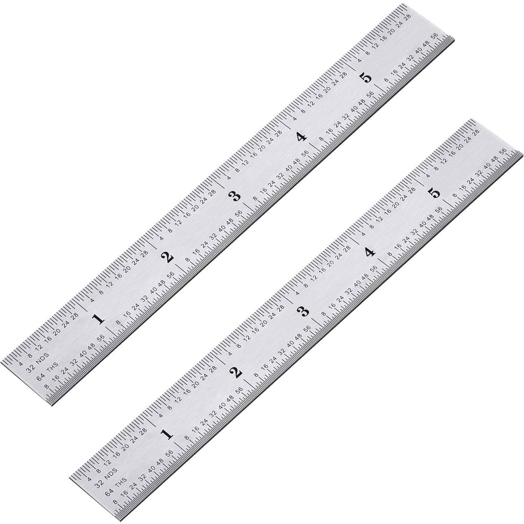 eBoot 2 Pack Stainless Steel Ruler Machinist Engineer Ruler, Metric Ruler with Markings 1/8, 1/16, 1/32, 1/64 Inch for Engineering, School, Office, Architect, and Drawing (6 Inch) 6 Inch