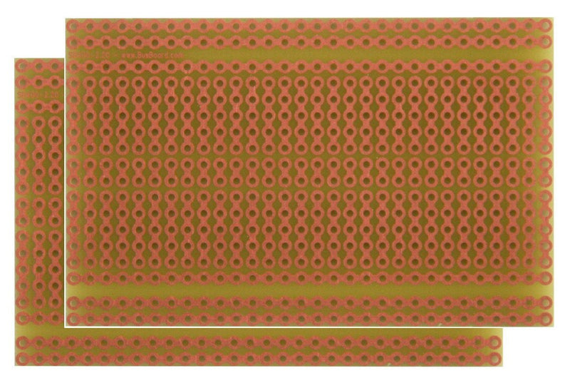SB400 Solderable PC BreadBoard Two-Pack, 1 Sided PCB, Matches 400 tie-Point breadboards with Power Rails, 1.90 x 3.00 in (48.3 x 76.2 mm)