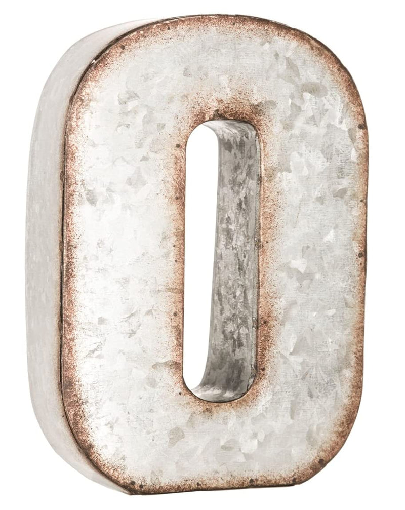 CraftyCrocodile Galvanized Metal 3D Wall Letter O Block - Metal Monogram Decor - Hanging or Freestanding Initials With Keyhole Bracket - Industrial, Distressed, Rustic Style Sign for Home, Living Room