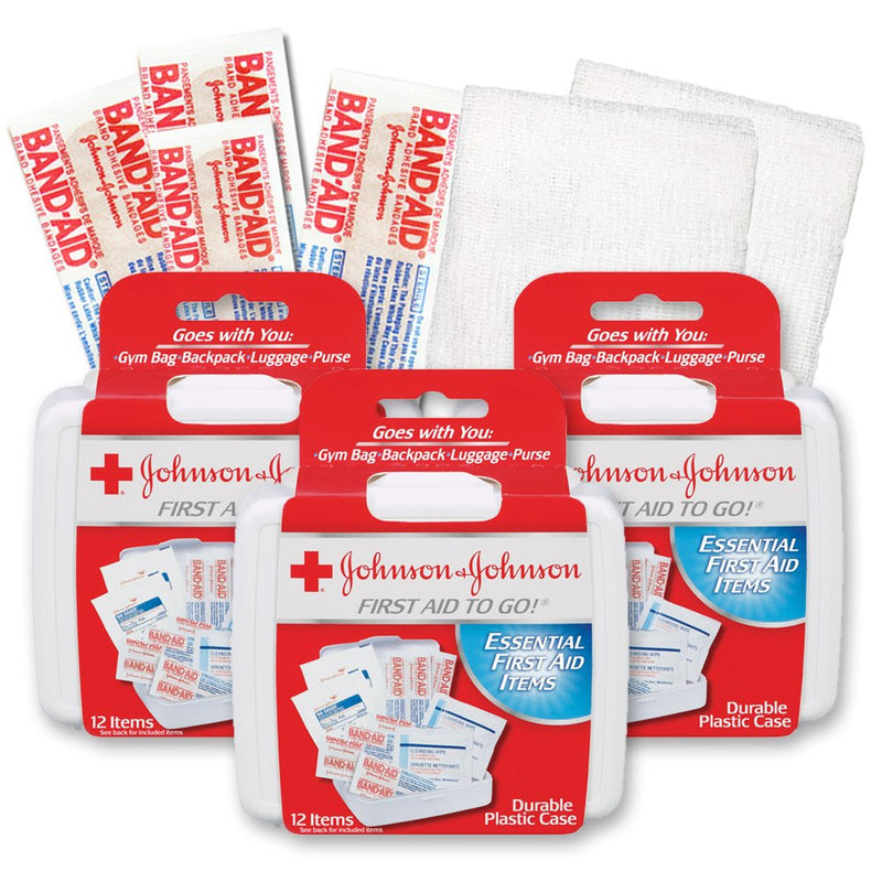 Johnson & Johnson First First Aid Kit Travel Size (Pack of 3 -- First Aid Kit for Car, Office, Purse) 48 Piece Set