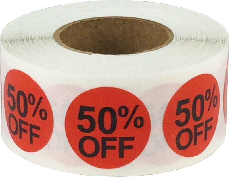 50% Off Stickers, Sale Tags, 0.75-Inch Price Tags, 500 Adhesive Labels Red 50% Off