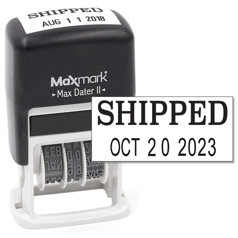 MaxMark Self-Inking Rubber Date Office Stamp with Shipped Phrase & Date - Black Ink (Max Dater II), 12-Year Band