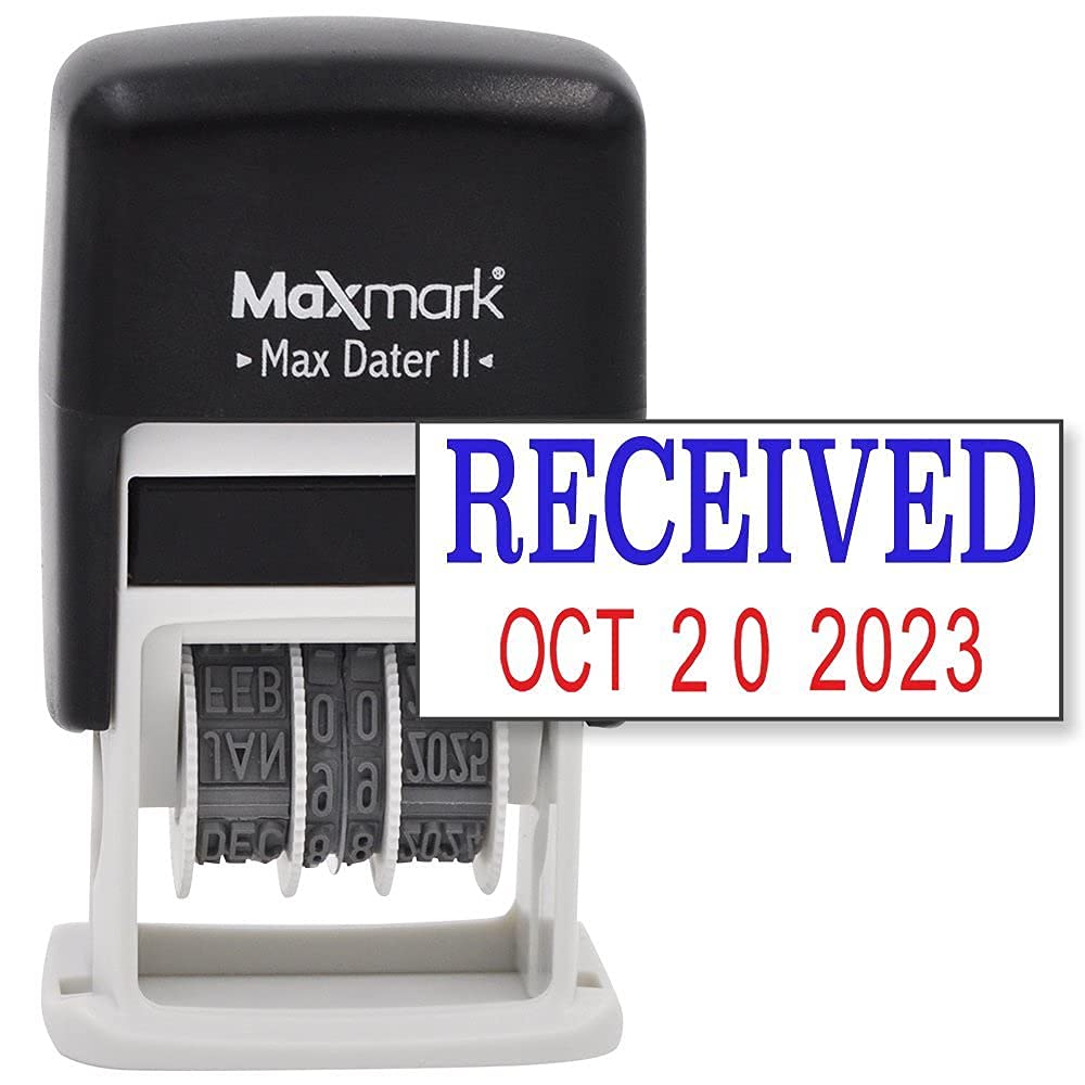 MaxMark Self-Inking Rubber Date Office Stamp with Received Phrase Blue Ink & Date RED Ink (Max Dater II), 12-Year Band