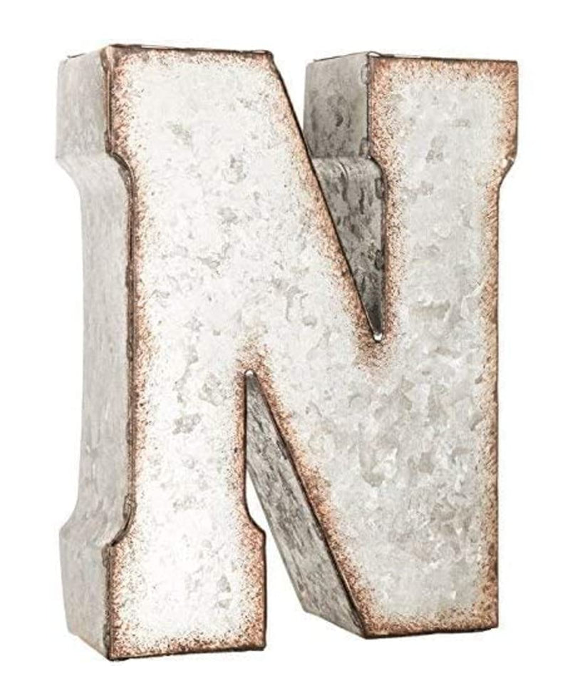 CraftyCrocodile 7" Galvanized Metal 3D Wall Letter N Block - Metal Monogram Decor - Hanging or Freestanding Initials With Keyhole Bracket - Industrial, Distressed, Rustic Style Sign for Home, Living Room