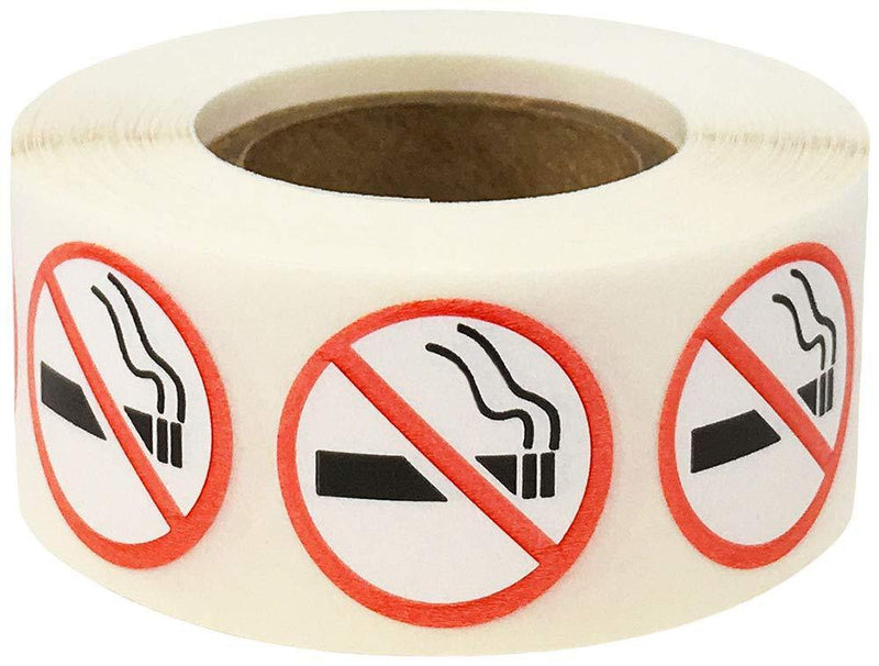 No Smoking Circle Stickers, 3/4 Inch Round, 500 Labels on a Roll