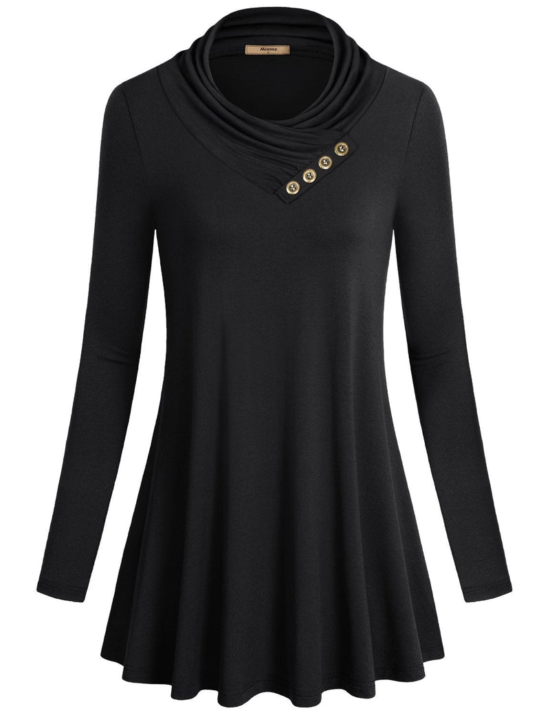 Miusey Women's Long Sleeve Cowl Neck Form Fitting Casual Tunic Top Blouse Black Small