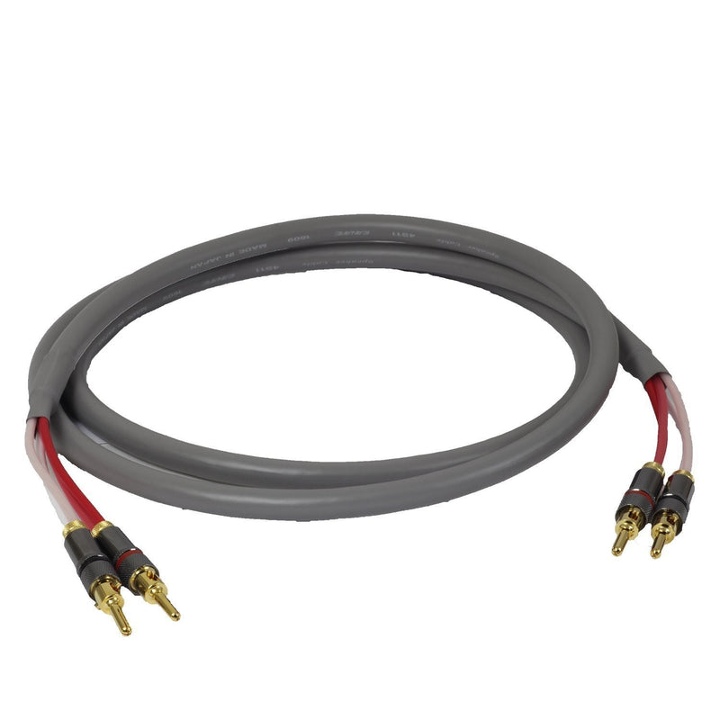 Blue Jeans Cable Canare 4S11 Speaker Cable, with Welded Locking Bananas, Conventional (Non-Bi-Wire) Terminations, Grey Jacket, 8 Foot (Single Cable - for one Speaker); Assembled in The USA
