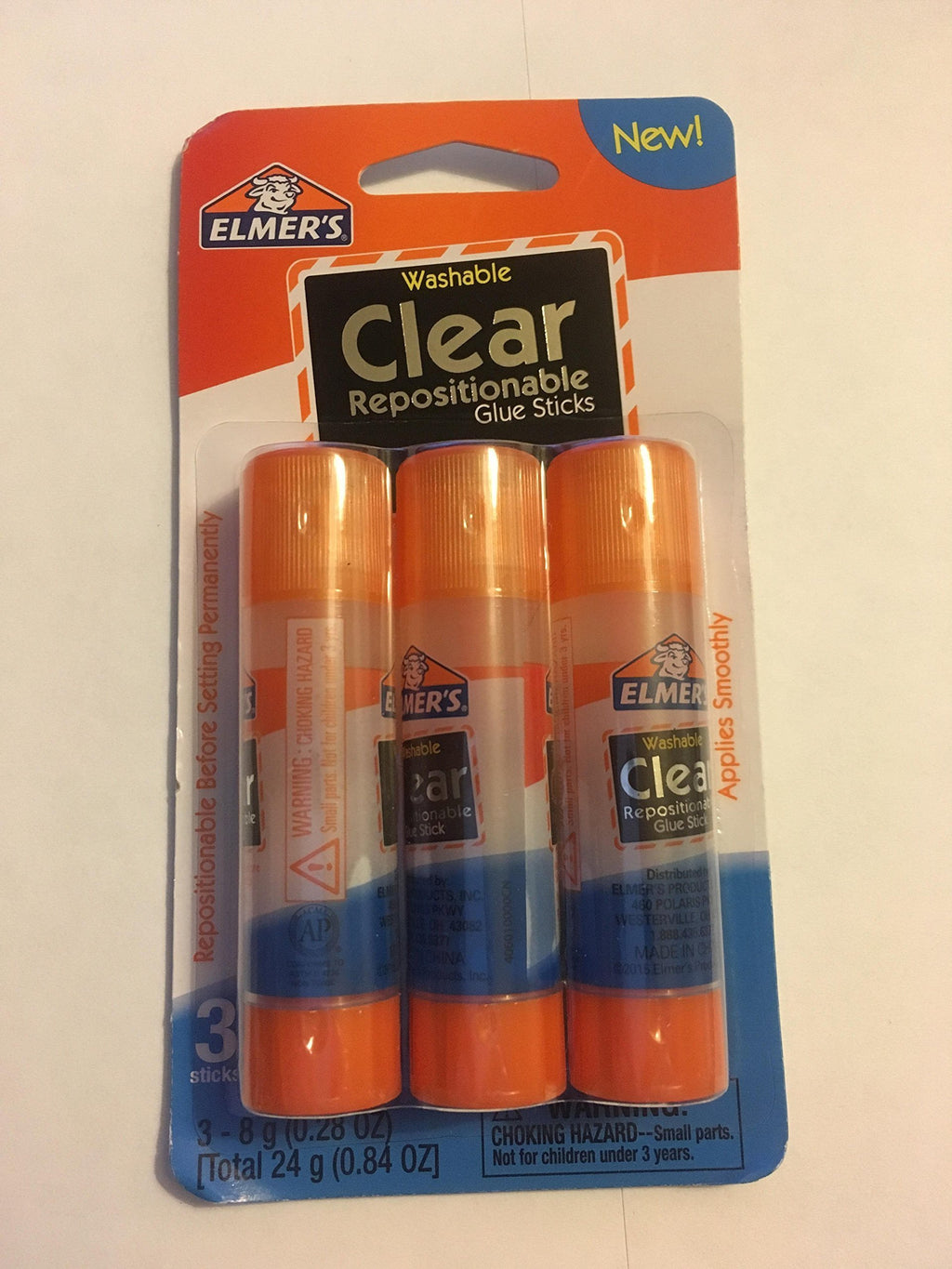 Elmer's Washable Clear Repositionable Glue Sticks - 3 Pack (0.28 Ounces each)