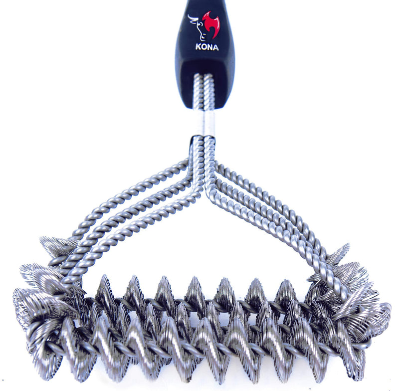 Kona Safe/Clean Grill Brush - Bristle Free BBQ Grill Brush - 100% Rust Resistant Stainless Steel Barbecue Cleaner - Safe For Porcelain, Ceramic, Steel, Cast Iron - Great Grilling Accessories Gift