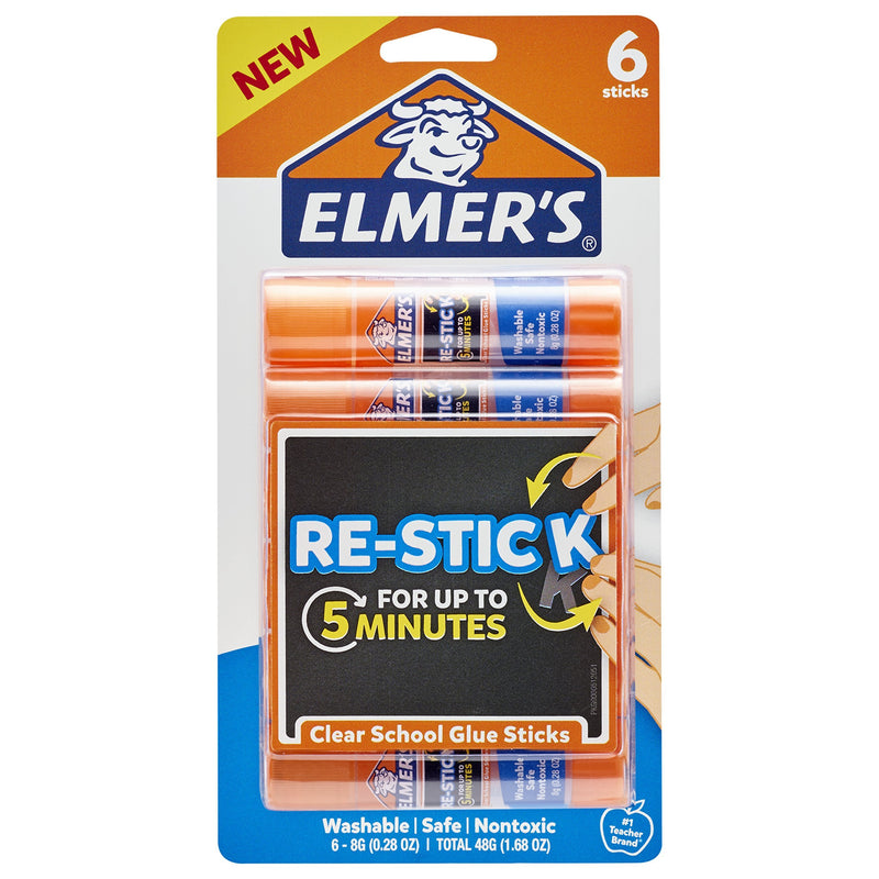 Elmer’s Re-Stick School Glue Sticks, 0.28-Ounces, 6 Count 6-Pack