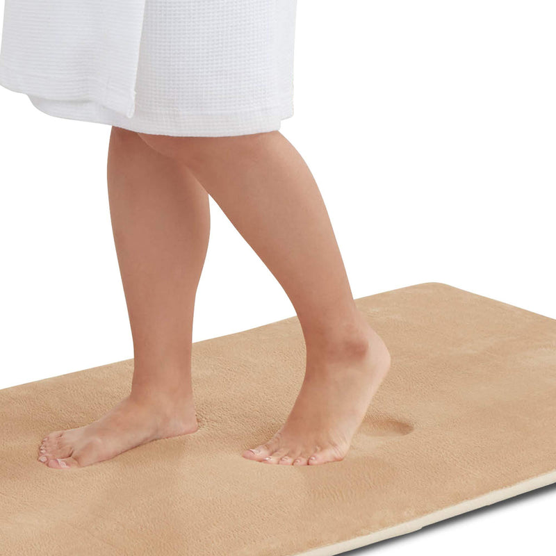 Genteele Memory Foam Bath Mat Non Slip Absorbent Super Cozy Velvet Bathroom Rug Carpet (17 inches X 24 inches, Beige) 17" X 24"