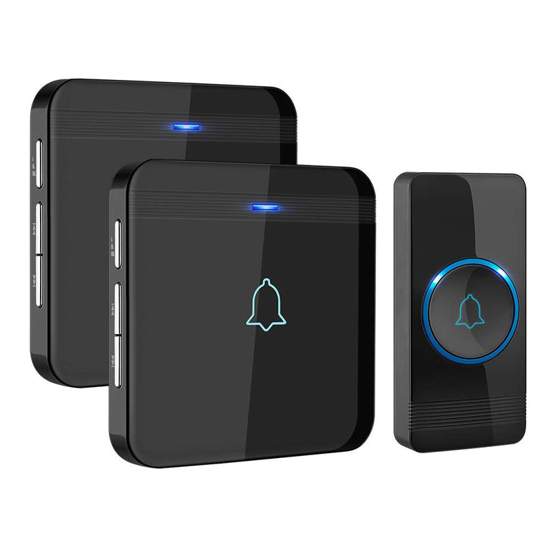 Wireless Doorbell, AVANTEK D-3B Waterproof Door Chime Kit Operating at over 1300 Feet with 2 Plug-In Receivers, 52 Melodies, CD Quality Sound and LED Flash Black