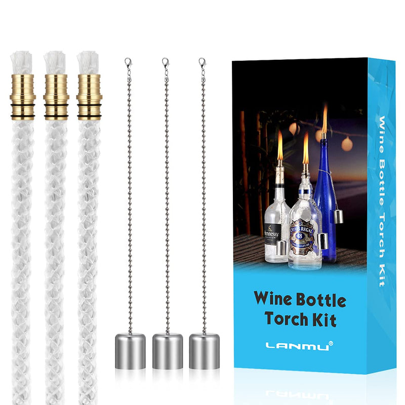 LANMU Wine Bottle Torch Wicks, Outdoor Patio Backyard Torches Lights, Oil Lamps Replacement Wick Hardware Kit, DIY Homemade Torch Decor (3 Pack) 3 Pack