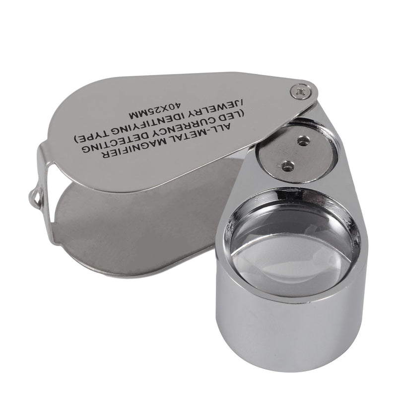 40X Full Metal Illuminated Jewelry Loop Magnifier, XYK Pocket Folding Magnifying Glass Jewelers Eye Loupe with LED(LED Currency Detecting/Jewelry Identifying)