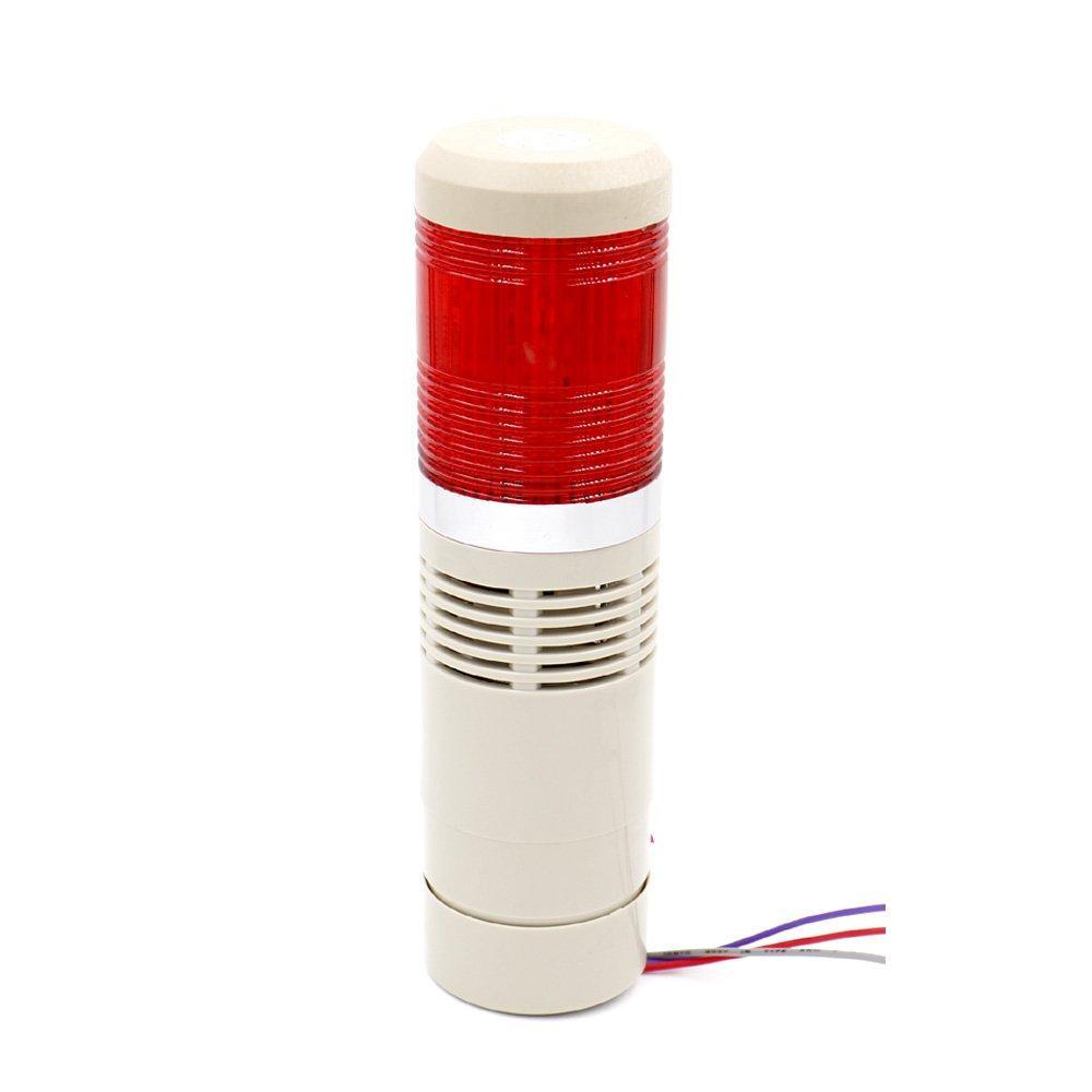 Baomain Industrial Signal Light Column LED Alarm Round Tower Light Indicator Continuous Light Warning Light Buzzer Red DC 12V