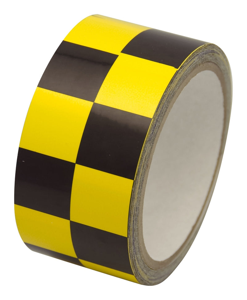 INCOM Manufacturing: 1 inch Square Pattern Checkerboard Racing Laminated Safety Tape, 2 inch x 54 ft, Yellow and Black – Indoor and Outdoor