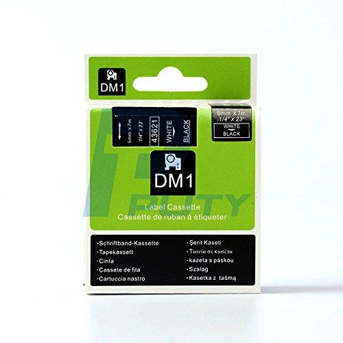 White on Black Tape Label Compatible for DYMO 43621 D1 6mm 7M 1/4" X 23'