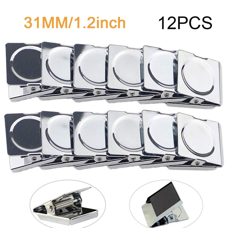 Ogrmar Metal Clip 1.2"-12 Pack Refrigerator Whiteboard Wall Magnetic Memo Note Clip Metal Clip (1.2") 1.2"