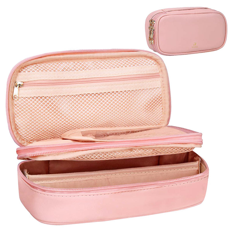 Relavel Makeup Bag Small Travel Cosmetic Bag for Women Girls Makeup Brushes Bag Portable 2 Layer Large Capacity Cosmetic Case Brush Storage Organizer Pouch Christmas Gifts Purse Waterproof Toiletry Bag (Pink) A Pink