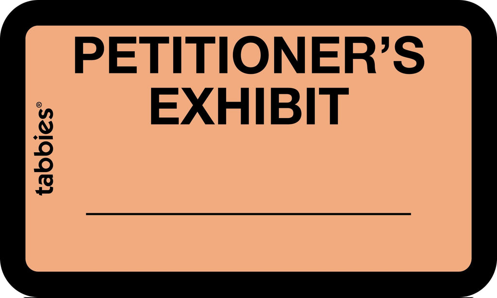 Tabbies Legal Exhibit Labels, Label: 1-5/8"W x 1"H, Sheet: 5-1/4"W x 3-1/4"H, Orange,"PETITIONER'S Exhibit" 252 Label/Pack (58026) Petitoner'S Exhbit