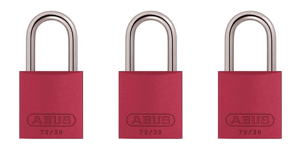 ABUS 72/30 Aluminum Safety Padlock , Keyed Alike, Red, Pack of 3