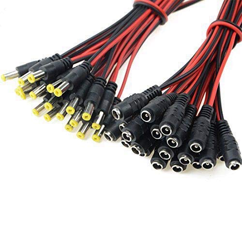 WMYCONGCONG 40 PCS DC Power Pigtail Cable Adapter 2.1mm x 5.5 mm Male and Female Connector for CCTV DVR Camera Lead Plug Pigtail Cable