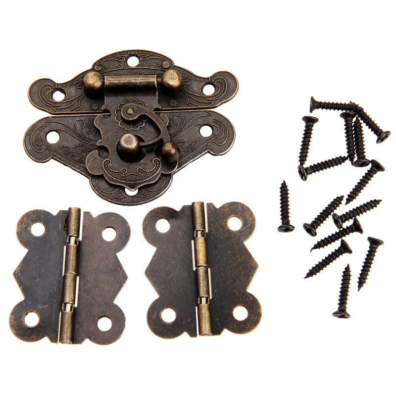Dophee 1pc Furniture Decorative Cabinet Jewelry Box Latch Hasps and 2pcs Butterfly Hinges with Screws
