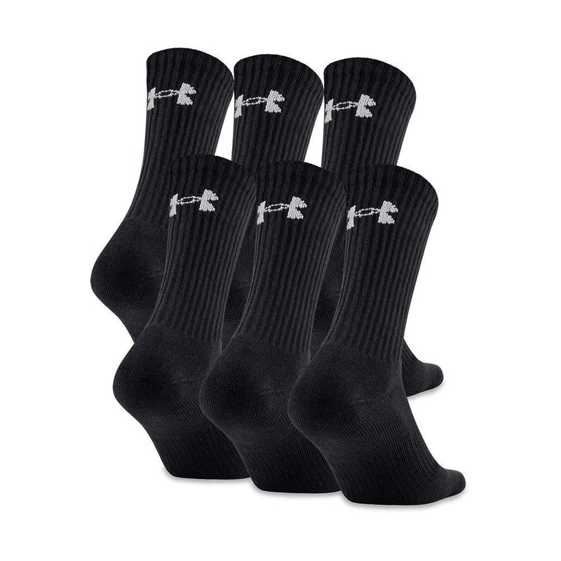 Under Armour Adult Cotton Crew Socks, 6-Pairs , Black/Gray , Medium