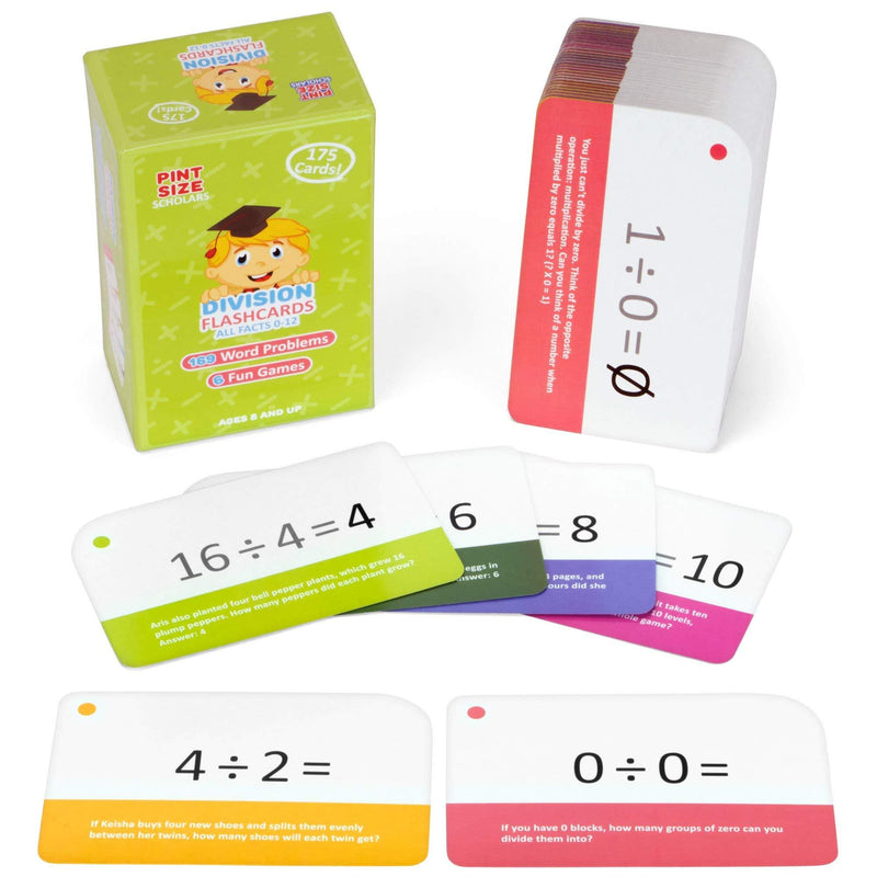 Division Math Flash Cards with Word Problems Includes 175 Self-Checking Cards, All Facts 0-12 for Early Grade Teaching by Pint-Size Scholars